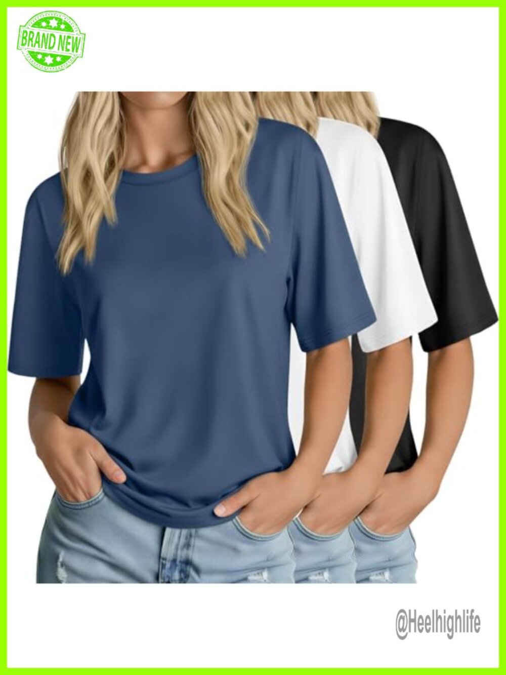 3 Pack Women's Half Sleeve Crew Neck T-Shirts Loose Fit Tunic Tops Polyester